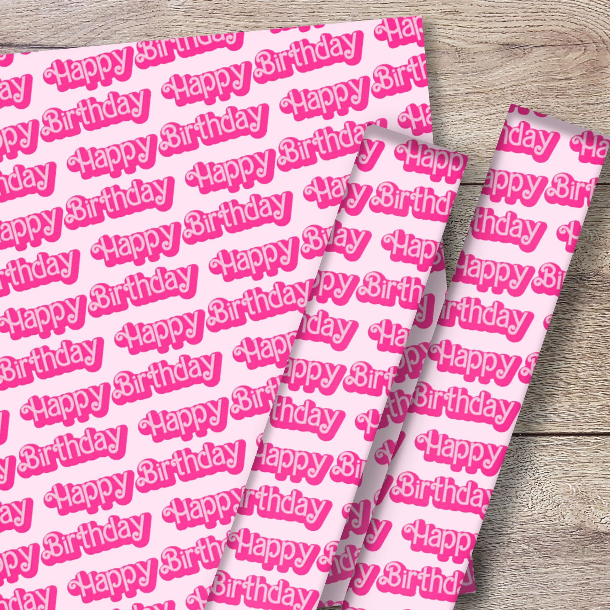 Pink Doll Happy Birthday Wrapping Paper Roll, Cute y2k Handmade Gift Wrapping Paper, Present for Her