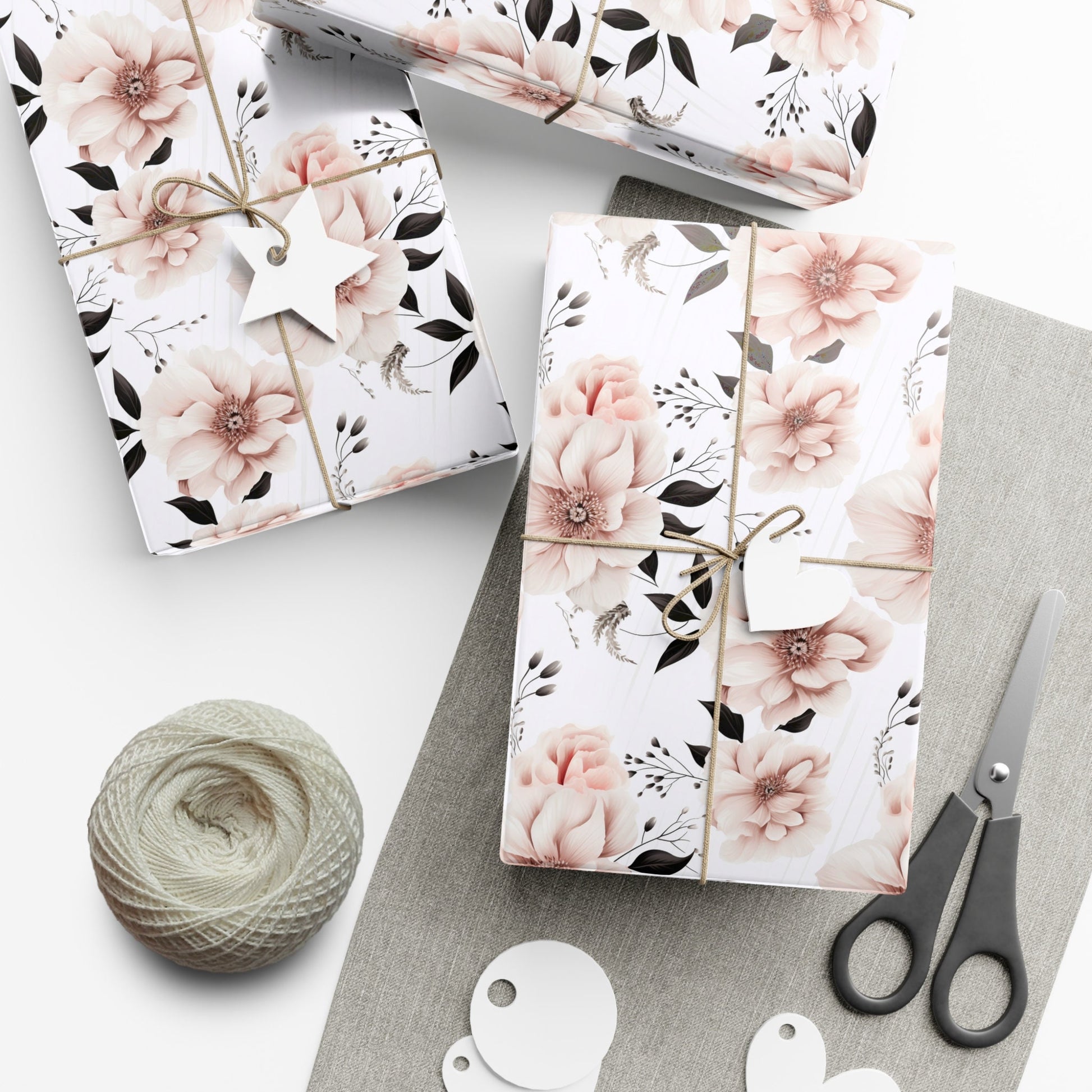Peach Floral Wrapping Paper, Classy Elegant Birthday Gift Wrap Paper, Wedding Gift, Pink Present Paper Roll for Her