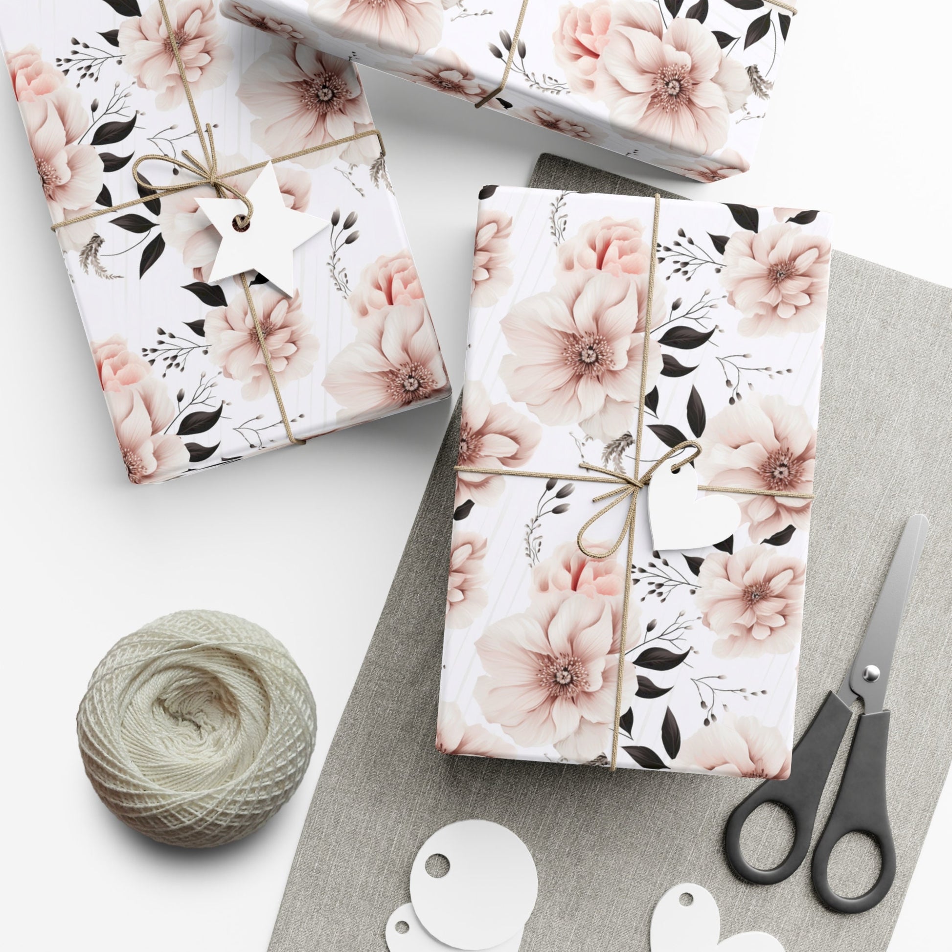 Peach Floral Wrapping Paper, Classy Elegant Birthday Gift Wrap Paper, Wedding Gift, Pink Present Paper Roll for Her