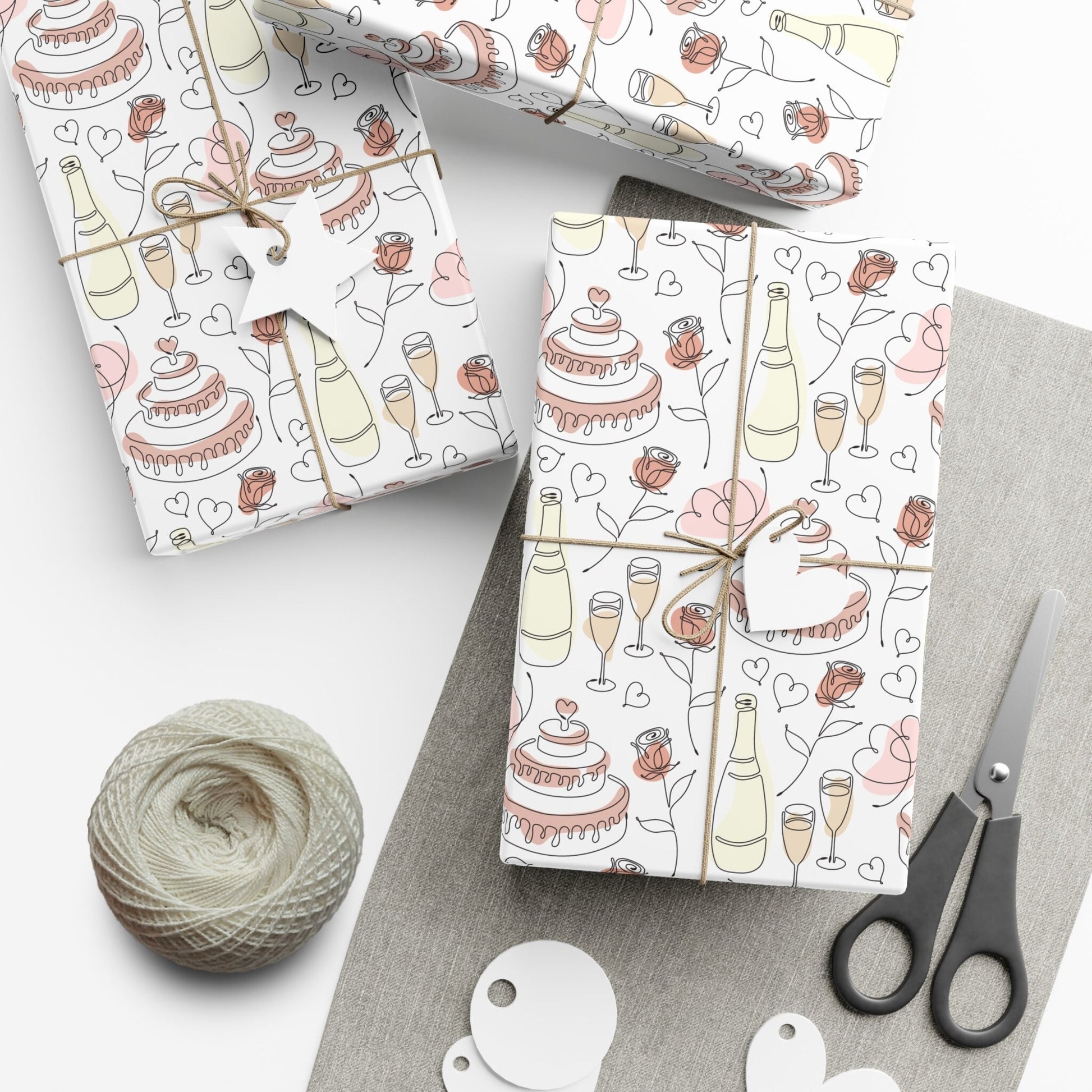 Drawing Wedding Wrapping Paper, Classy Elegant Wedding Wrapping Paper, Just Married Gift Wrap, Wedding Gift Present Paper Roll for Her