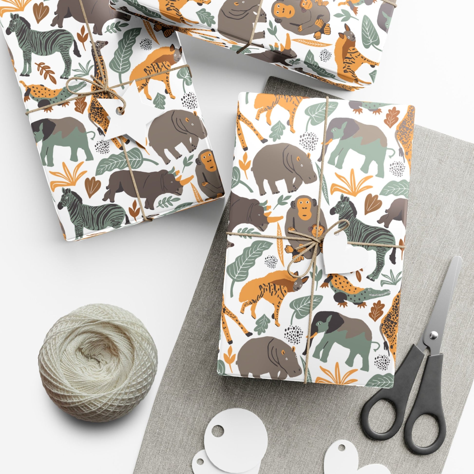 Cute Safari Wrapping Paper, Animal Birthday Wrapping Paper, Amazonian Gift Wrap, Safari Party, Gift Present Paper Roll for Her