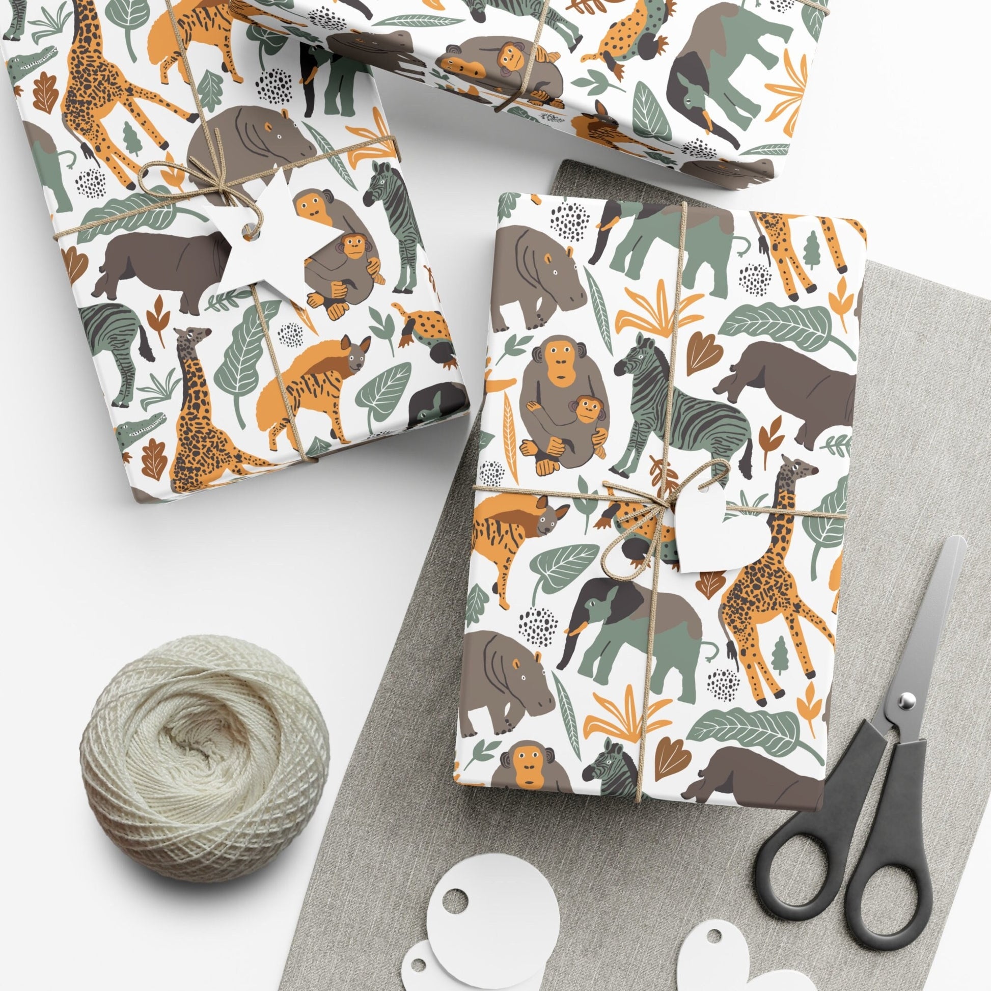Cute Safari Wrapping Paper, Animal Birthday Wrapping Paper, Amazonian Gift Wrap, Safari Party, Gift Present Paper Roll for Her