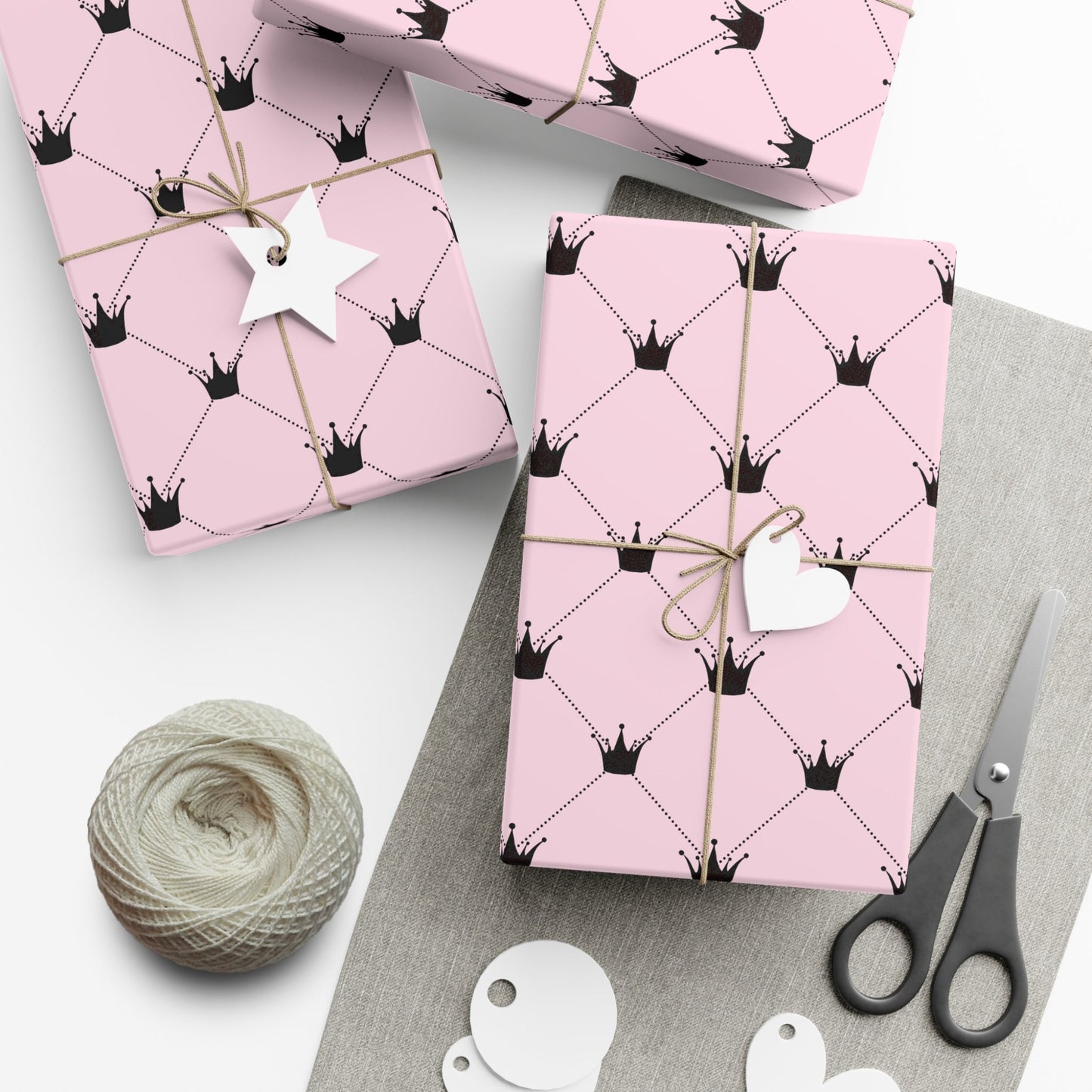 Pink Crown Princess Wrapping Paper, Cute Royal Birthday Gift Wrap Paper, Present Paper Roll for Her