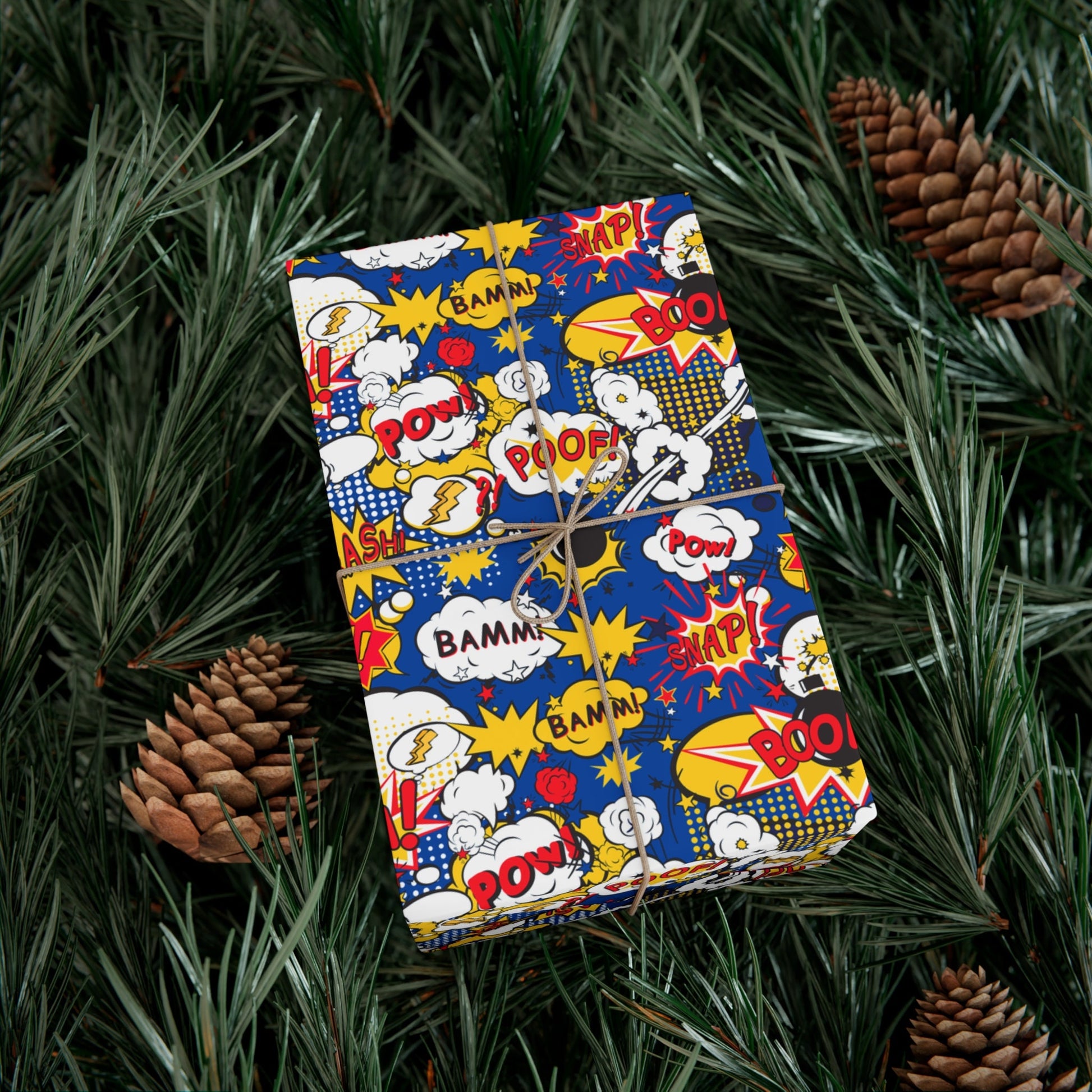 Blue Superhero Wrapping Paper, Fun Cartoon Comic Game Birthday Gift Wrap Paper, Present Paper Roll for Kids