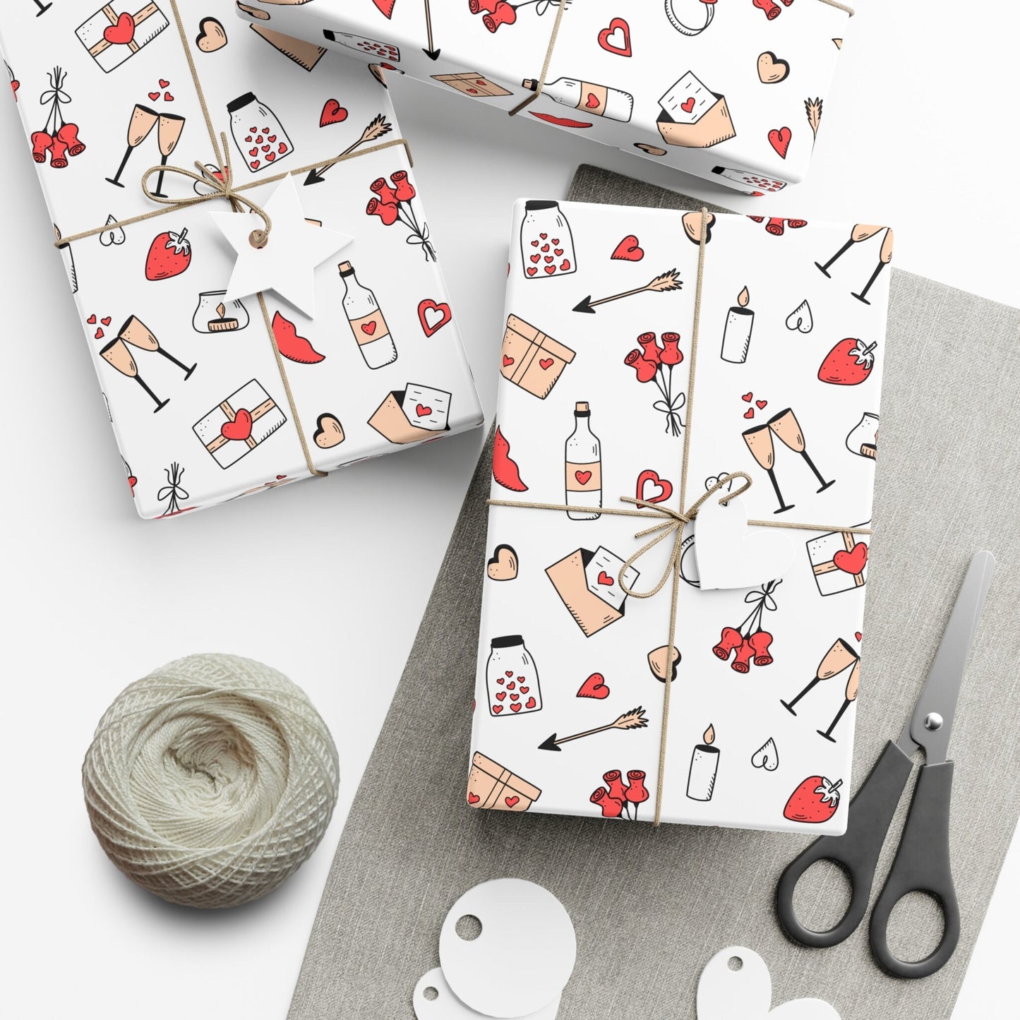 Red Love Wedding Wrapping Paper, Cute Wedding Wrapping Paper, Just Married Gift Wrap, Anniversary Gift Present Paper Roll for Her
