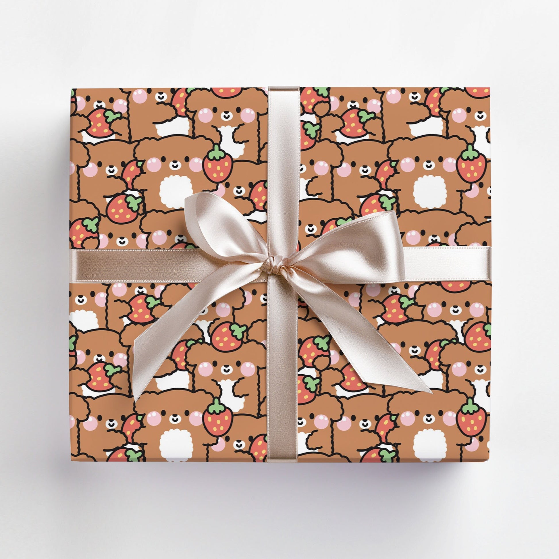 Kawaii Dog Teddy Wrapping Paper, Birthday Wrapping Paper, Cute Gift Wrap, Strawberry Animal Kids Gift Present Paper Roll for Her
