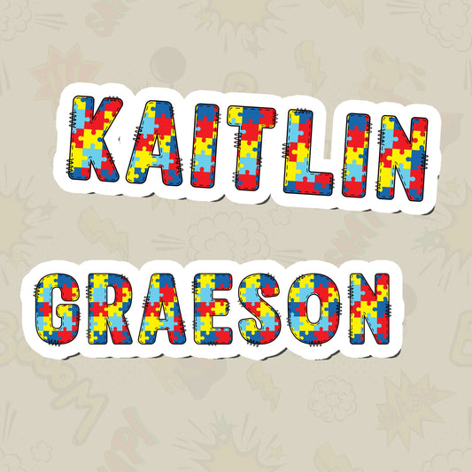 Autism Puzzle Custom Name Personalised Sticker, ASD Awareness Custom Sticker, Personalised Label, Name Sticker, Colorful Custom Text Sticker